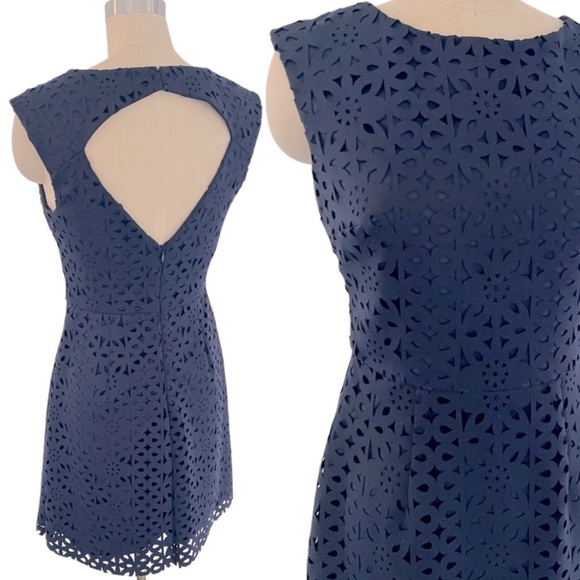 Trina Turk Navy Blue Carousel Lasercut Oped back Mini Classic Dress 4 S - Picture 2 of 16